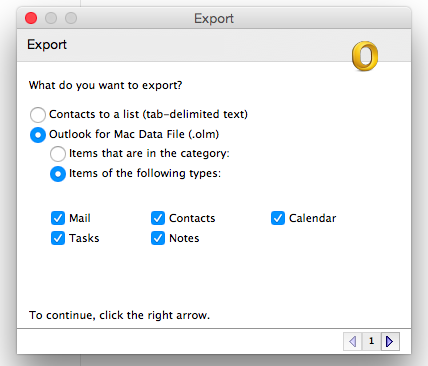 the Export window with file types selected