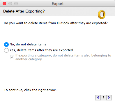 Export- Delete After Exporting window with "No, do not delete" select