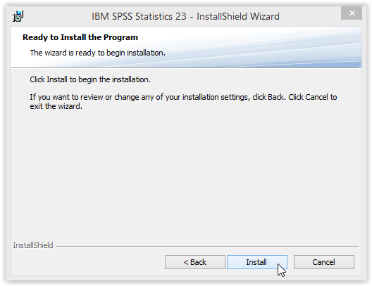 SPSS Statistics 23 Install Wizard Install Window