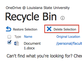 Screen shot of delete selection