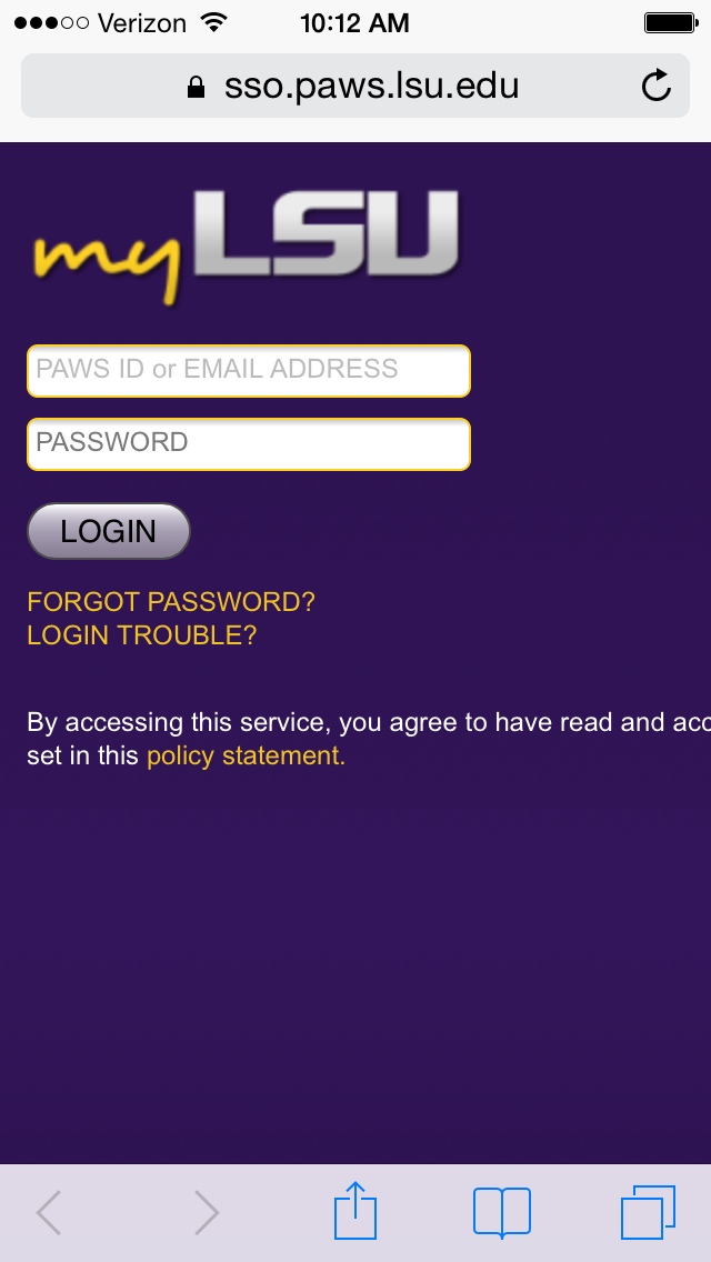 myLSU login screen