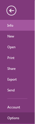 onenote options button