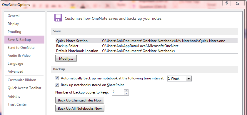 back up changed files and back up all notebooks buttons