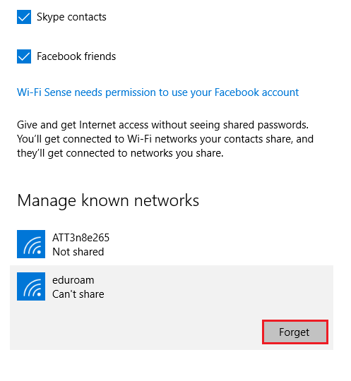 forget network option