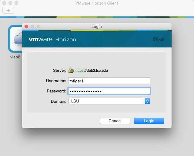 VMware horizon showing to enter your paws id and password