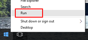 screenshot of windows 10 run menu from taskbar