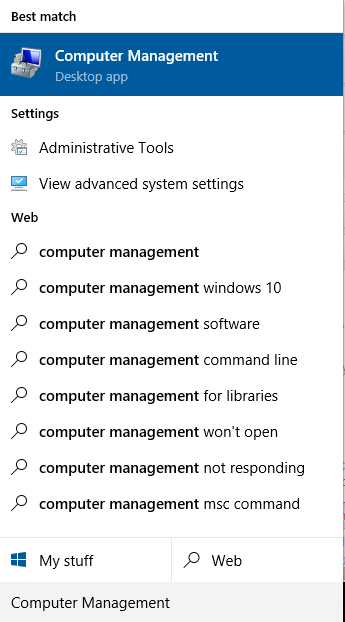 Computer management tab