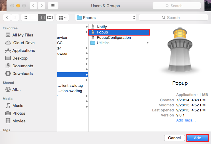 Popup folder and the Add button