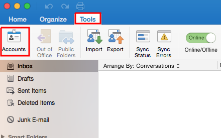 tools tab and accounts button