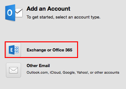 'exchange or office 365' option in outlook setup