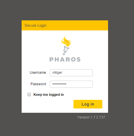 Pharos login screen window 
