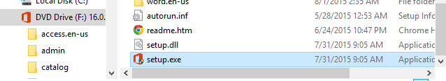 screenshot of office 2016 iso setup location.