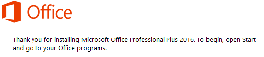 screenshot of office's install finished message.