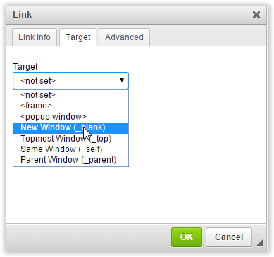 An image of the URL window with the target tab selected. 