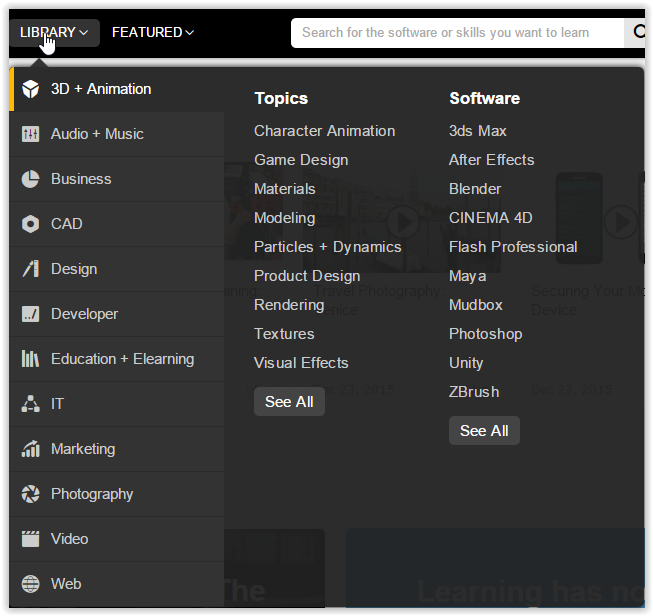 Several courses that can be selected from Lynda Campus.