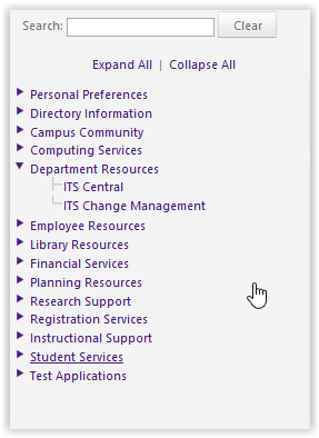 Department Resources dropdown menu