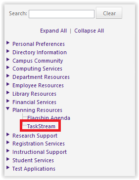 Taskscreen options on the Planning Resources drop-down menu in myLSU