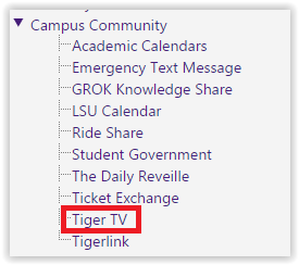 Tiger TV under the Campus Community drop down