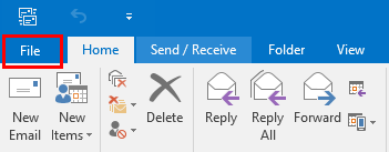 the file menu in outlook 2016