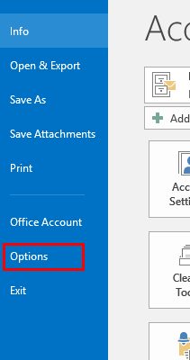 Options tab on the file menu