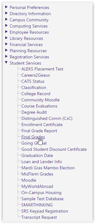Final Grades link