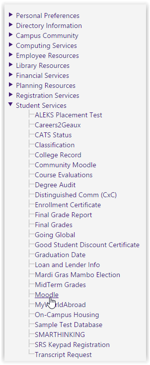 Student Services Moodle link
