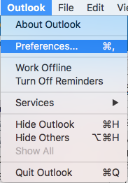 Preferences commond the outlook tab