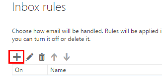 the plus button for creating new mail rules in outlook