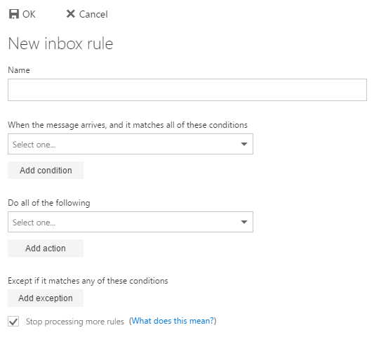 new inbox rule form