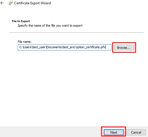 browsing for the file to export a windows certificate