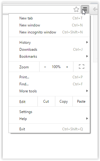 Google chrome tools menu