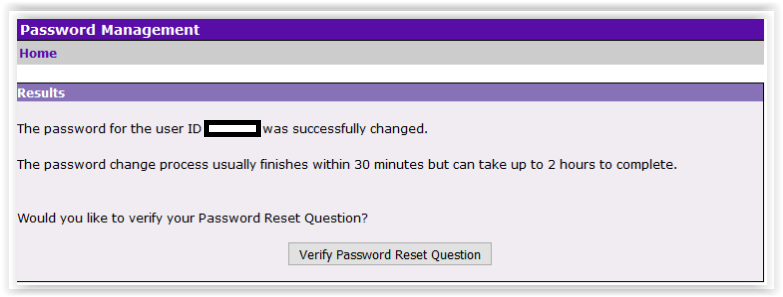 successful password change screen