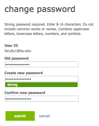 Change password form in OneDrive
