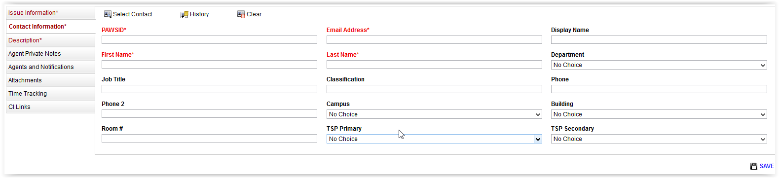 Contact information field in Footprints
