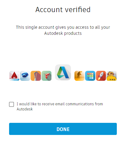 Autodesk Account verification confirmation page