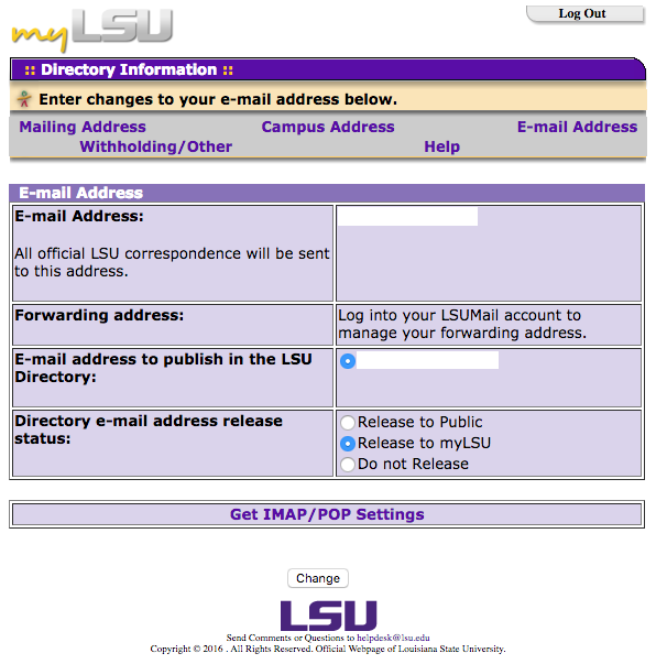 LSU Directory Information page