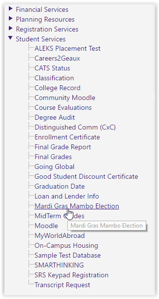 the mardi gras mambo election button in myLSU portal