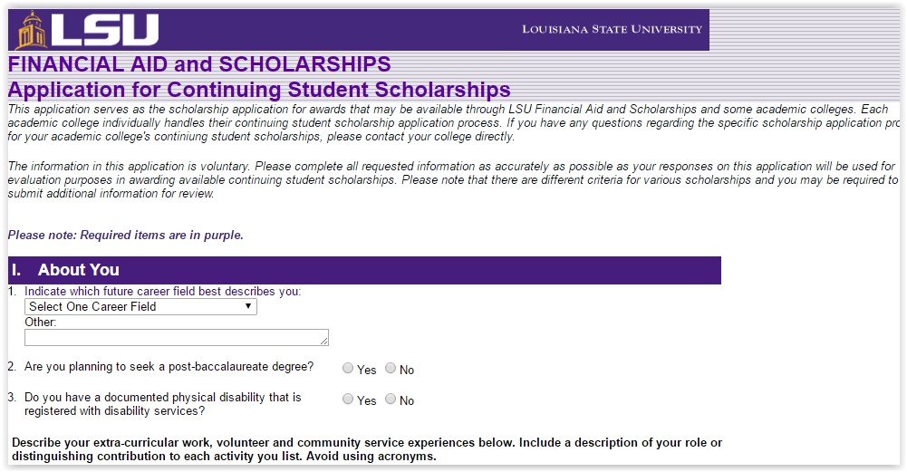 myLSU Portal Scholarship Application GROK Knowledge Base