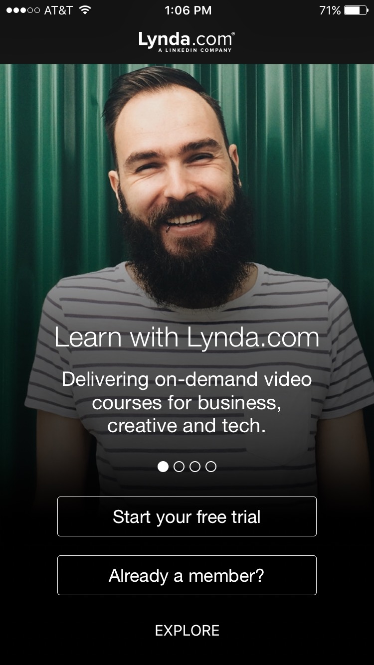 iOS app for Lynda login screen