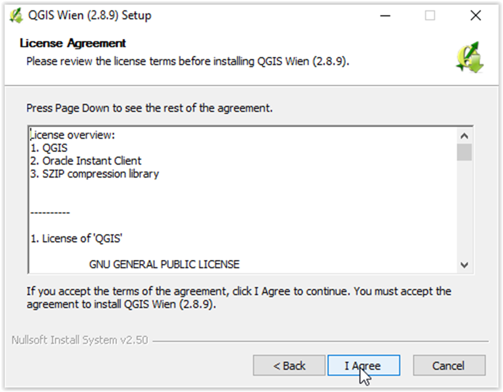 License Agreement and the I agree button