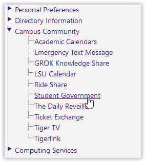the student government link in myLSU.