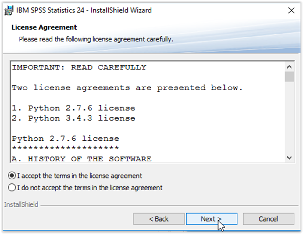  License Agreement for Python window