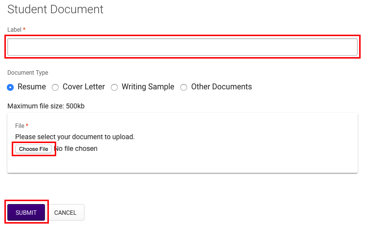 Document upload window