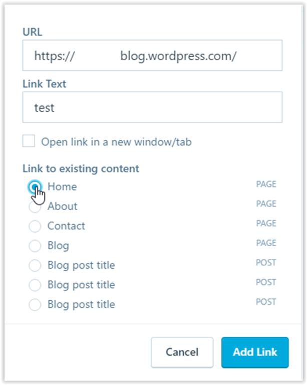option to link back to a previous page/blog
