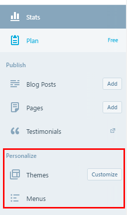 Personalize Menu highlighted in WordPress Dashboard sidebar