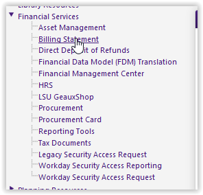 Billing Statement on the financial services dropdown