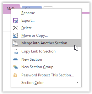 merge into another section tab