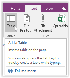 Insert Table option