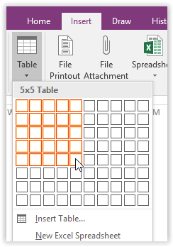 Insert Table option