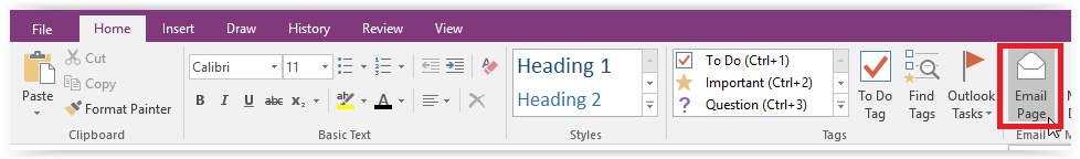 home tab with email page highlighted